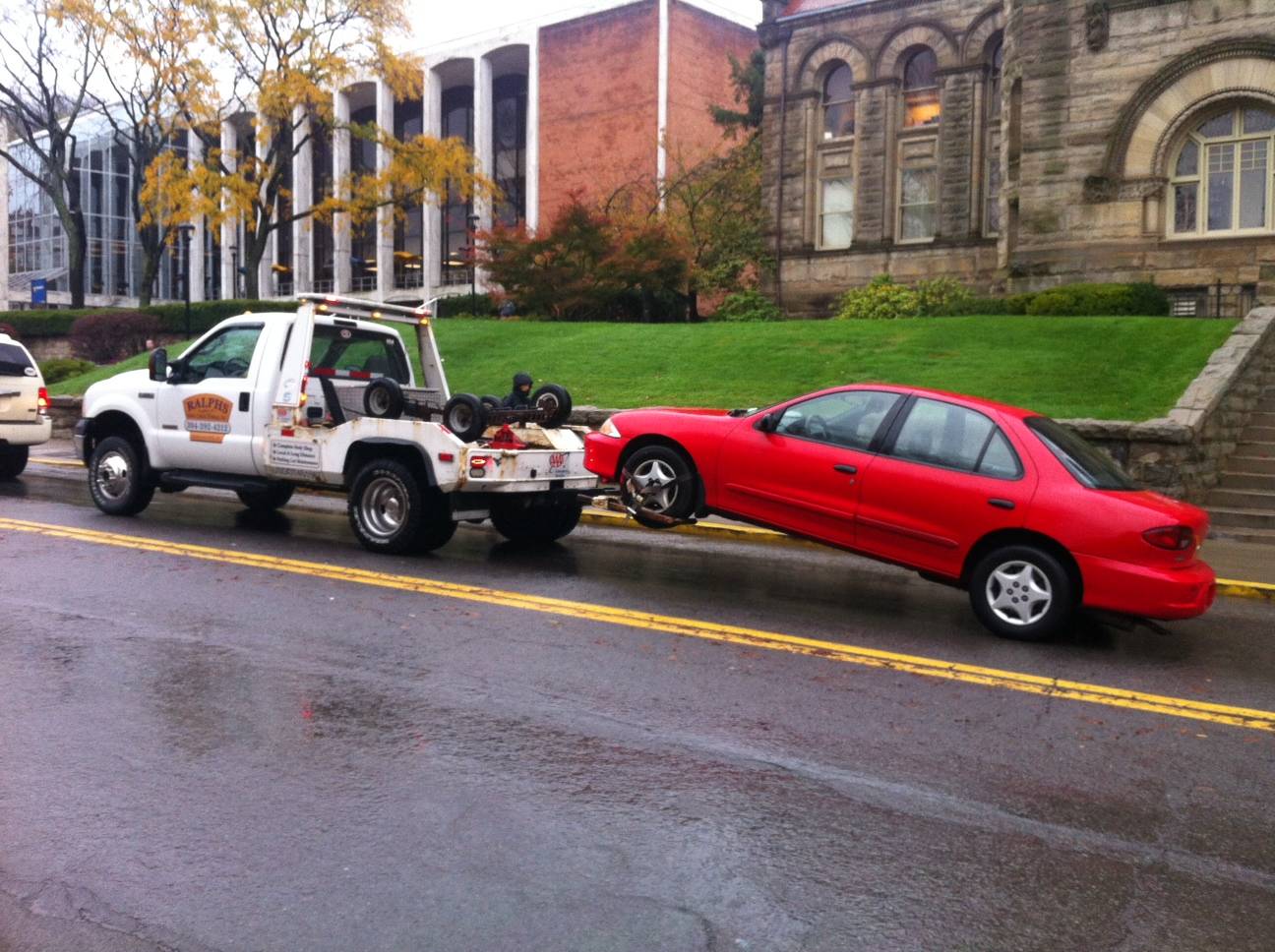 Car being towed