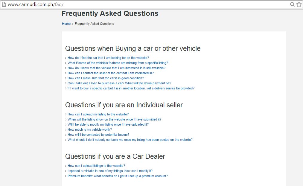 Carmudi FAQ page