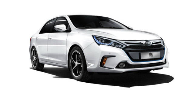 White BYD Qin hybrid car