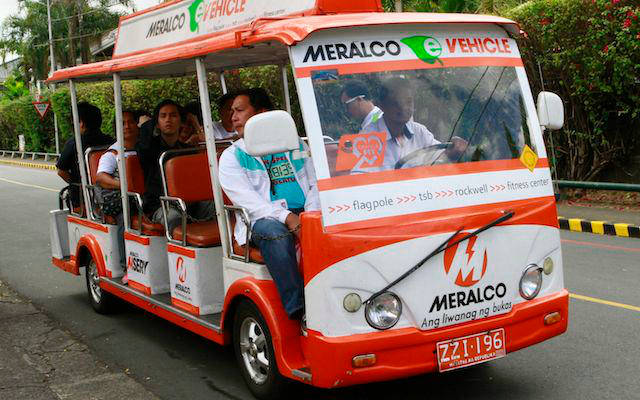 Traveling e-jeepney with passengers