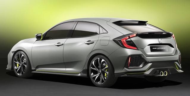 Side view of silver new honda civic hatchback 2017