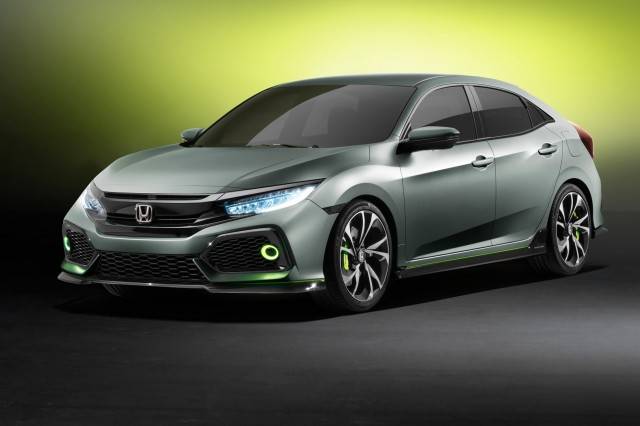 Silver Honda Civic hatchback 2017 - front and side view
