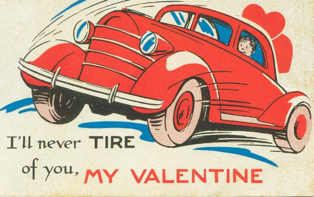 Vintage Valentine's Day card with red car