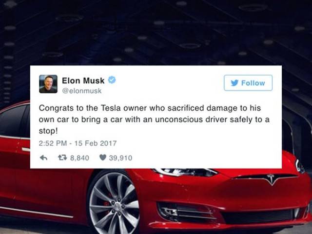 Elon Musk tweet congratulating Kick for saving driver