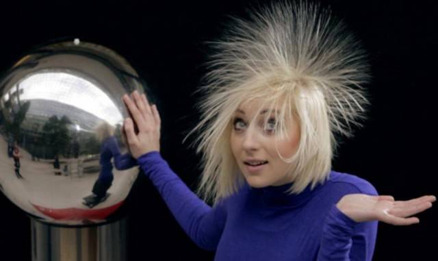 Girl experiencing static electricity 