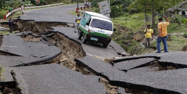 A road devastated by an earthquake