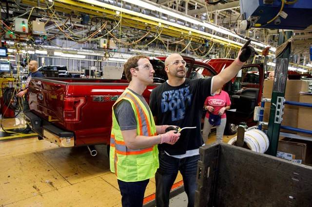 Mark Zuckerberg learning how to operate the machines