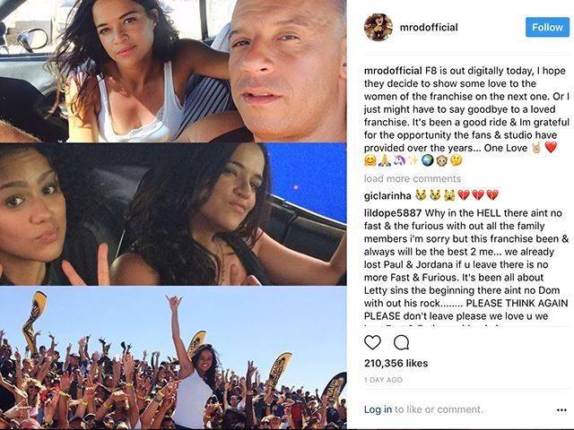 Michelle Rodriguez, Instagram Account