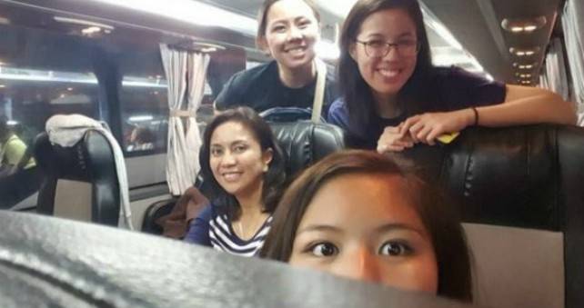 Vice President Leni Robredo riding the bus with her family