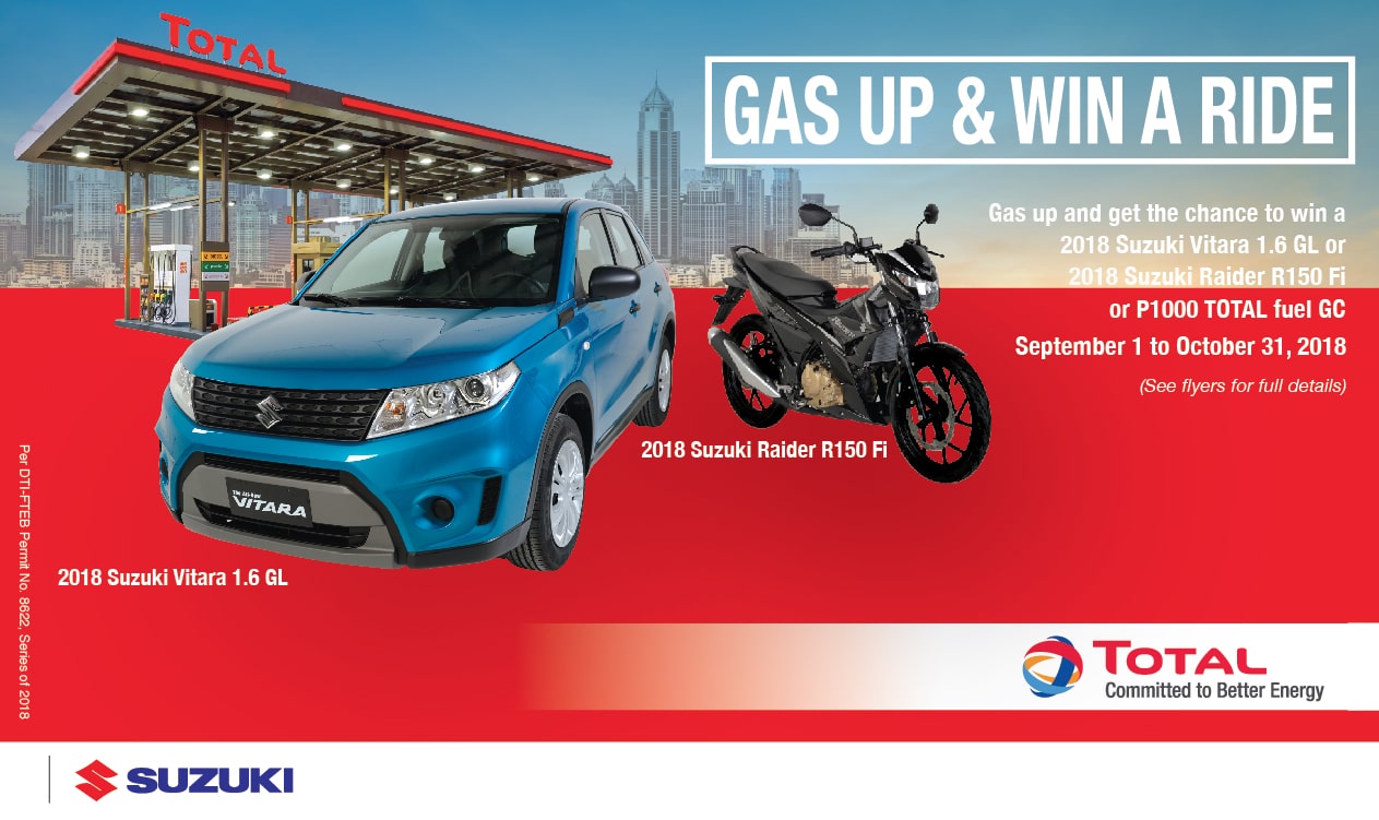 Total PH, Suzuki PH Team Up in 'Gas up and Win a Ride!' Promo Total PH, Suzuki PH Team Up in 'Gas up and Win a Ride!' Promo