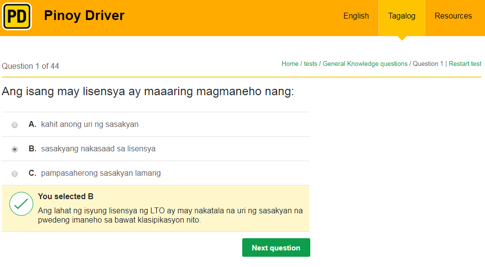 Tagalog LTO Exam Reviewer Question 2 