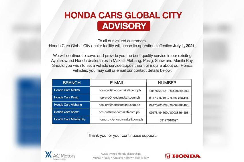 Honda Cars BGC announcement June 28