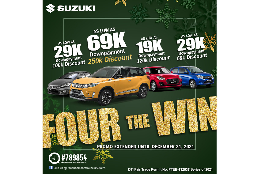 Drive home a Swift for only P19K in Suzuki’s December ‘Four the Win’ promo Drive home a Swift for only P19K in Suzuki’s December ‘Four the Win’ promo
