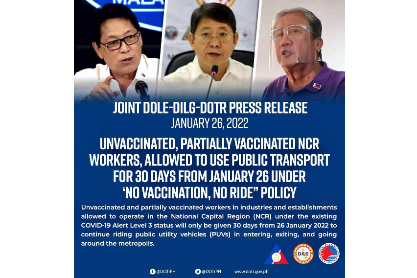 Unvaccinated, partially vaccinated NCR workers get 30-day reprieve to use PUVs dotr-dole-dilg-joint-press-release