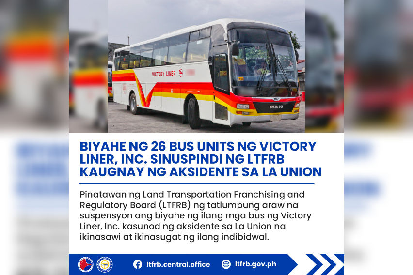 LTFRB suspends 26 Victory Liner bus units following La Union accident
