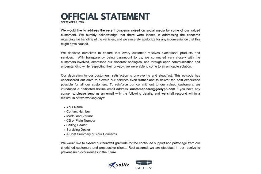 Geely statement