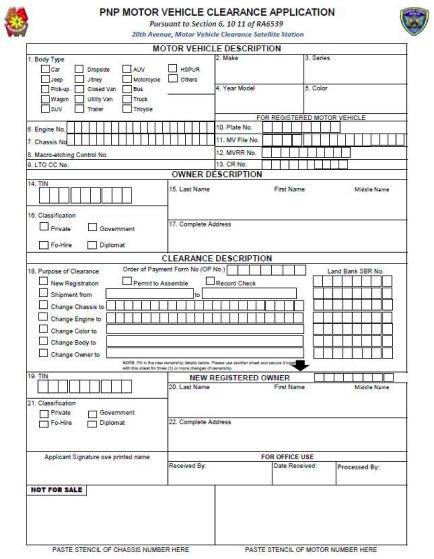 PNP-HPG Motor Vehicle Clearance Certificate