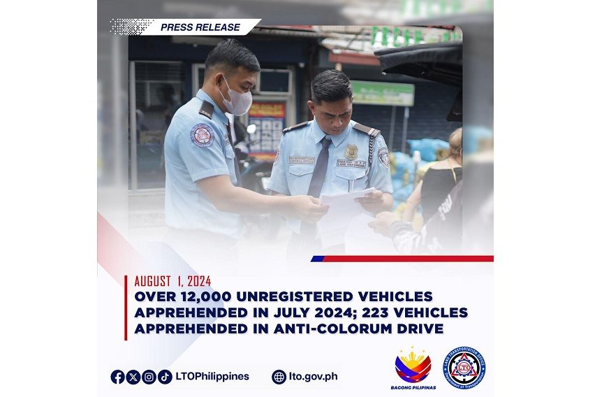 LTO apprehends 12k unregistered vehicles in July LTO Apprehension July 2024