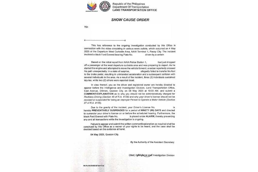 LTO SCO re NAIA incident