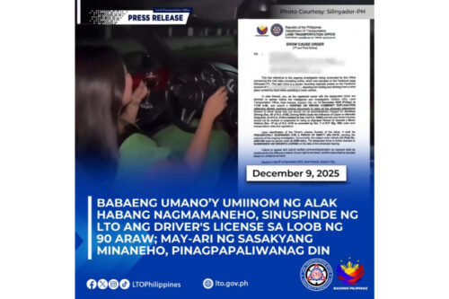 LTO suspends license of wine-drinking driver