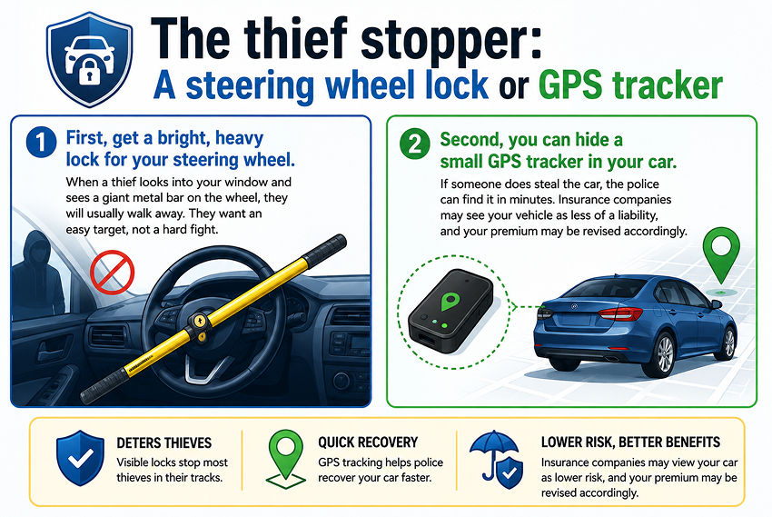 steering wheel lock or GPS tracker